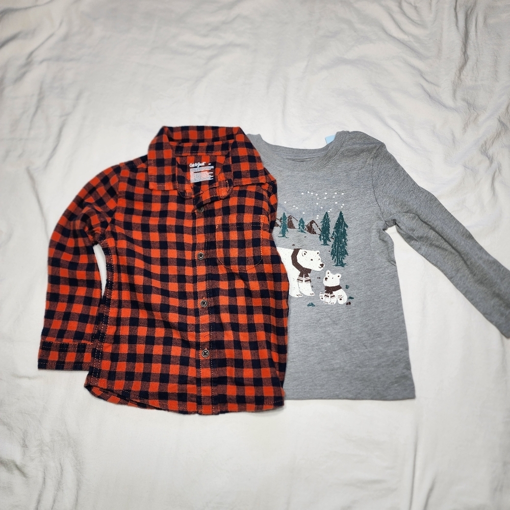 Set of 2 Cat & Jack 100% cotton red button-down boys' shirts, size 3T.